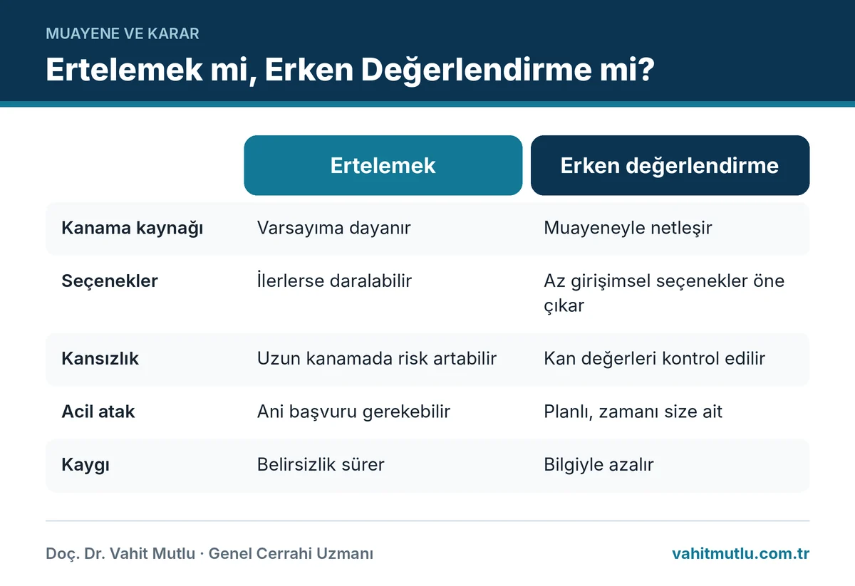 Hemoroid tedavisini ertelemek ile erken değerlendirme: kanama kaynağı, seçenekler, kansızlık, acil atak ve kaygı