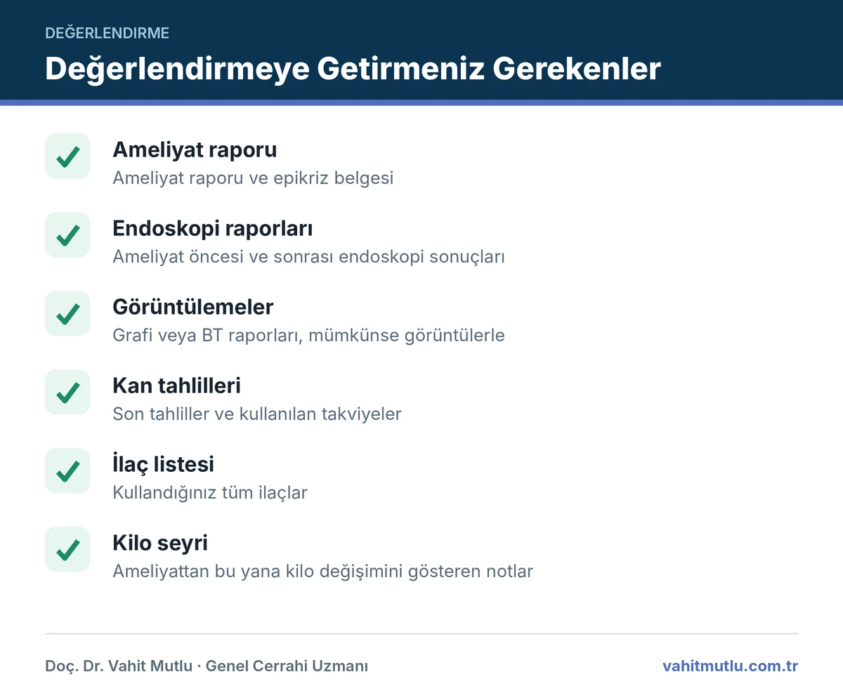 Başka merkezde yapılan ameliyat revizyon değerlendirmesi için gereken belgeler listesi